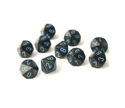 Set 10 dés 10 faces noir ciel étoilé 0 à 9