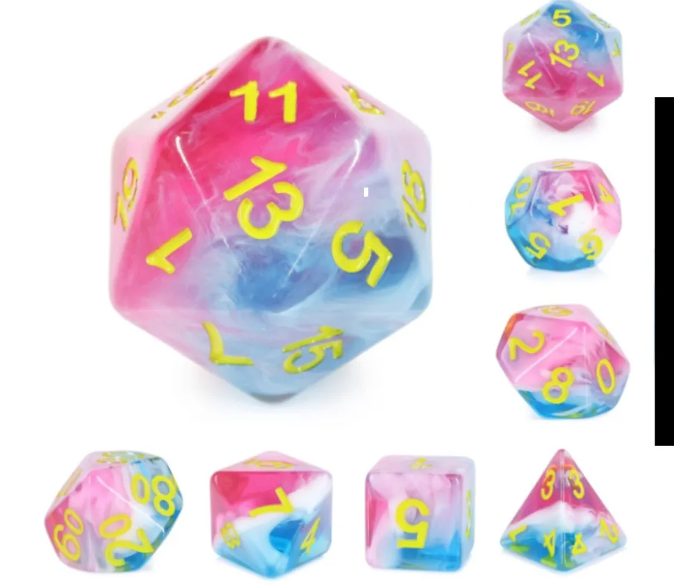 Set 7 dés multi-faces - Glacier rose