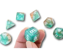 Set 7 dés multi-faces - Tranquil World marron vert