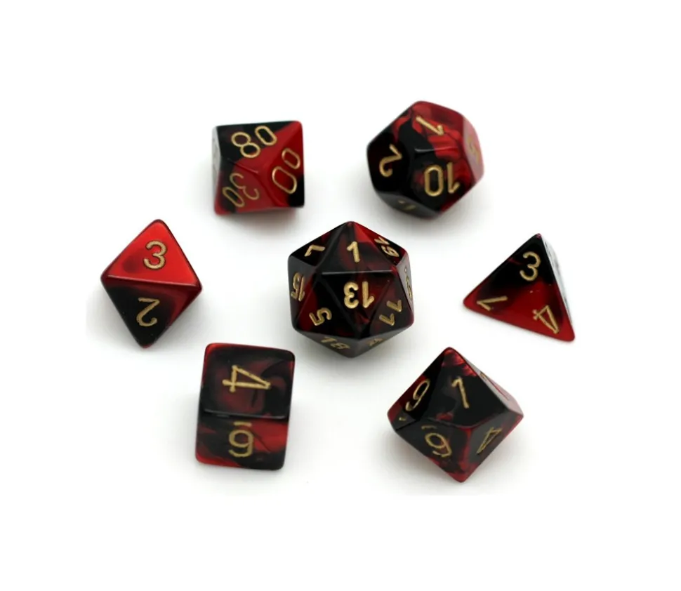 Set 7 dés multi-faces effet rouge et noir