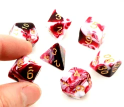 Set 7 dés multi-faces effet rouge et blanc