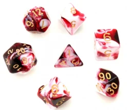 Set 7 dés multi-faces effet rouge et blanc