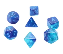 Set 7 dés multi-faces effet bleu pailleté Gemini