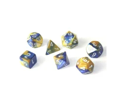 Set 7 dés multi-faces effet doré et bleu