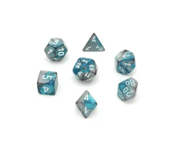 Set 7 dés multi-faces effet turquoise et argenté