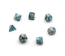 Set 7 dés multi-faces effet turquoise et argenté