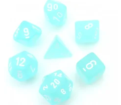 Set 7 dés multi-faces effet givré turquoise