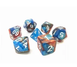 Set 7 dés multi-faces fusion bleu et or nacrés