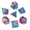 Set 7 dés multi-faces fusion bleu et violet nacré