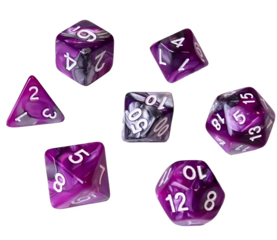 Set 7 dés multi-faces Fusion violet et argenté