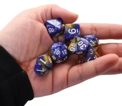 Set 7 dés multi-faces fusion bleu sombre et or