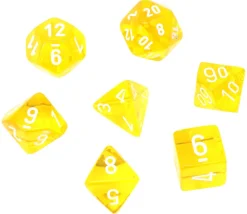 Set 7 dés multi-faces jaune translucide