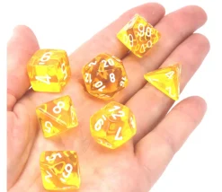 Set 7 dés multi-faces jaune translucide