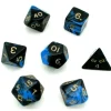 Set 7 dés multi-faces marbrés BLEU/NOIR