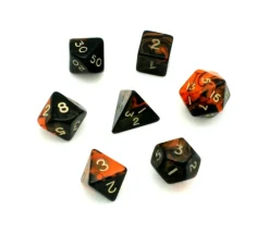 Set 7 dés multi-faces marbrés ORANGE/NOIR