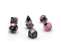 Set 7 dés multi-faces noir et rose