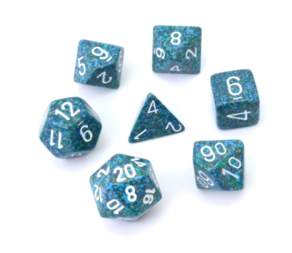 Set 7 dés multi-faces Speckled Sea effet granit bleu Chessex
