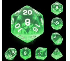 Set 7 dés multi-faces translucides émeraude vert
