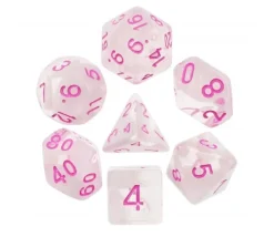 Set 7 dés multi-faces translucides roses