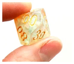 Set 7 dés multi-faces translucide et vert pailletés