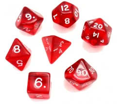 Set 7 dés multifaces translucides ROUGE