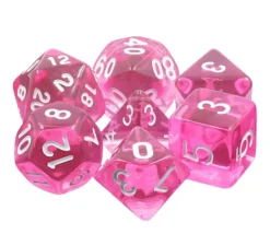 Set 7 dés multi-faces translucides roses