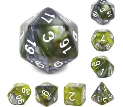 Set 7 dés multi-faces vert et argent green flow