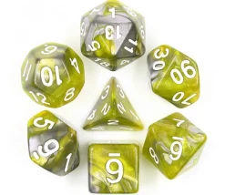 Set 7 dés multi-faces vert et argent green flow