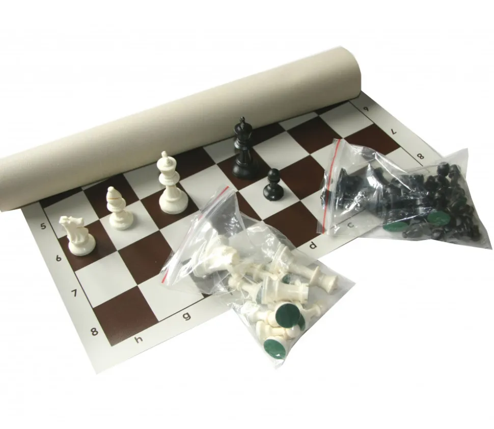 Set Jeu Echec complet : 32 pions + échiquier enroulable 43 x 43 cm taille 3