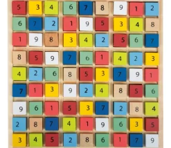 Sudoku en bois carrés couleurs et chiffres