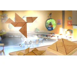 Tangram jeu esprit construction en bois avec cadre 11.5 x 11.5 cm