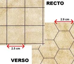 Tapis de jeu recto-verso battlemap carré et hexagone effaçable plateau 66 x 60 cm
