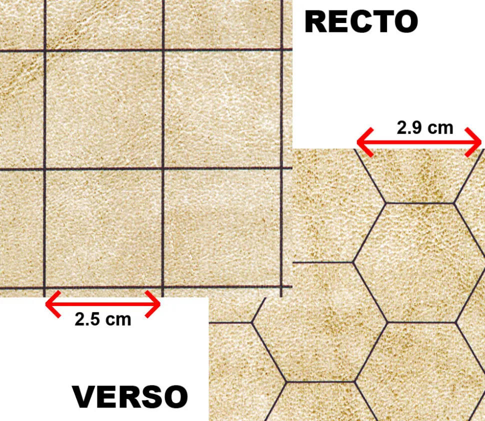 Tapis de jeu recto-verso battlemap carré et hexagone effaçable plateau 66 x 60 cm