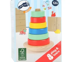 Tour à empiler en bois avec anneaux