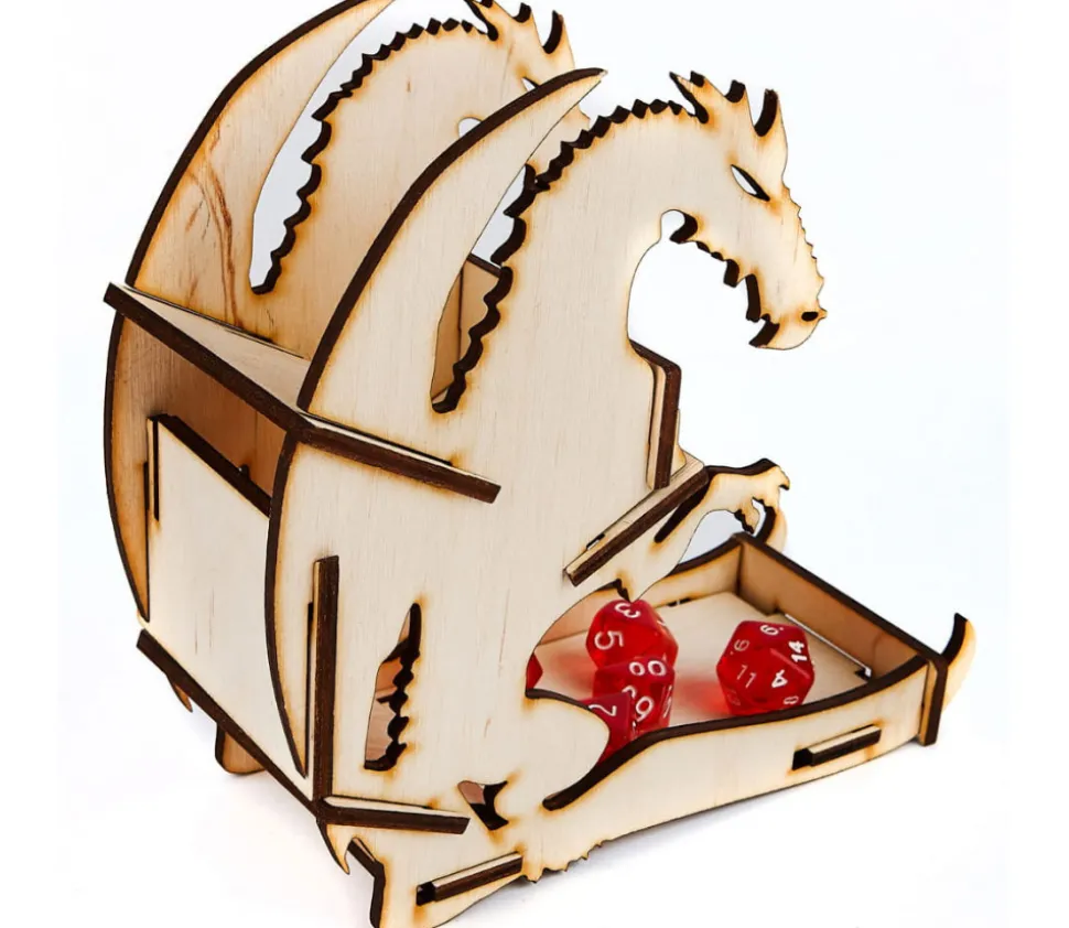 Tour lanceur dés Dragon naturel 16.5 cm en bois