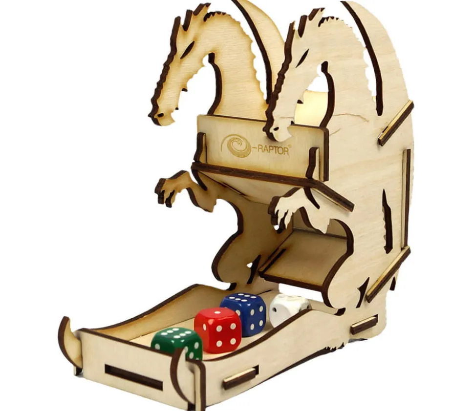 Tour lanceur dés Dragon naturel 16.5 cm en bois