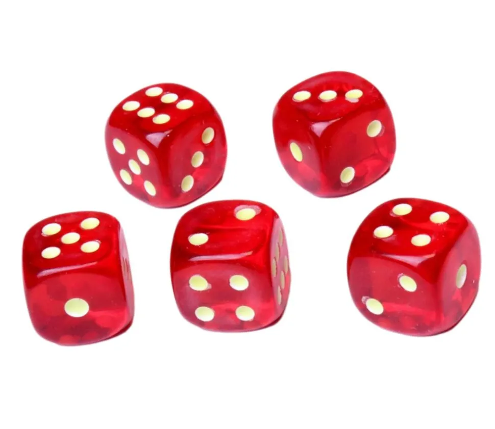 Tube 5 Dés phosphorescents 16 mm points 1 à 6