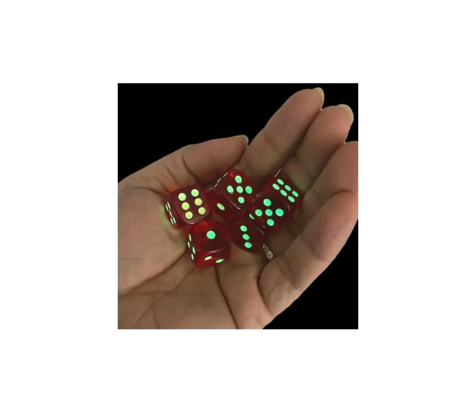 Tube 5 Dés phosphorescents 16 mm points 1 à 6
